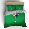 3Pcs Billiards Pool Bedding Set, 8-Ball Game Print Duvet Cover Set, Green Table With Cue And Balls Pattern For Game Room Decor