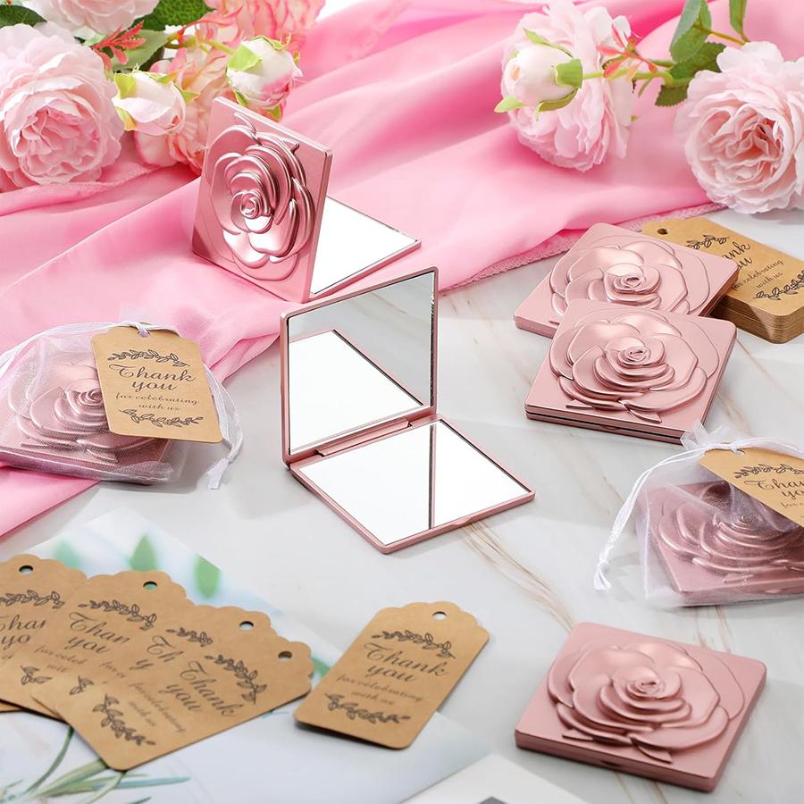 1-6Set 7cm Square Rose Mirror with Storage Bag Lady Handbag Portable Handheld Folding Mirror Dressing Table Makeup Accessories