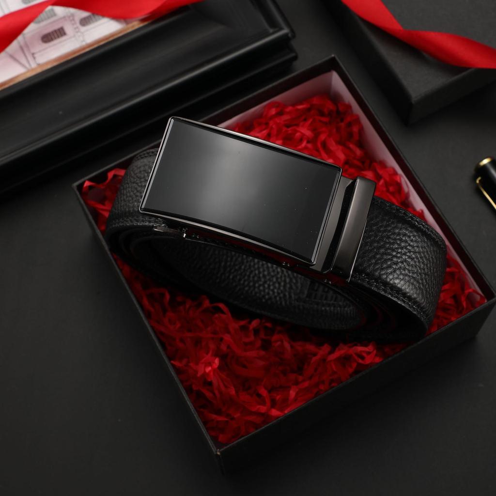 Men's Light Luxury Cowhide Leather Belt with Zinc Alloy Automatic Buckle