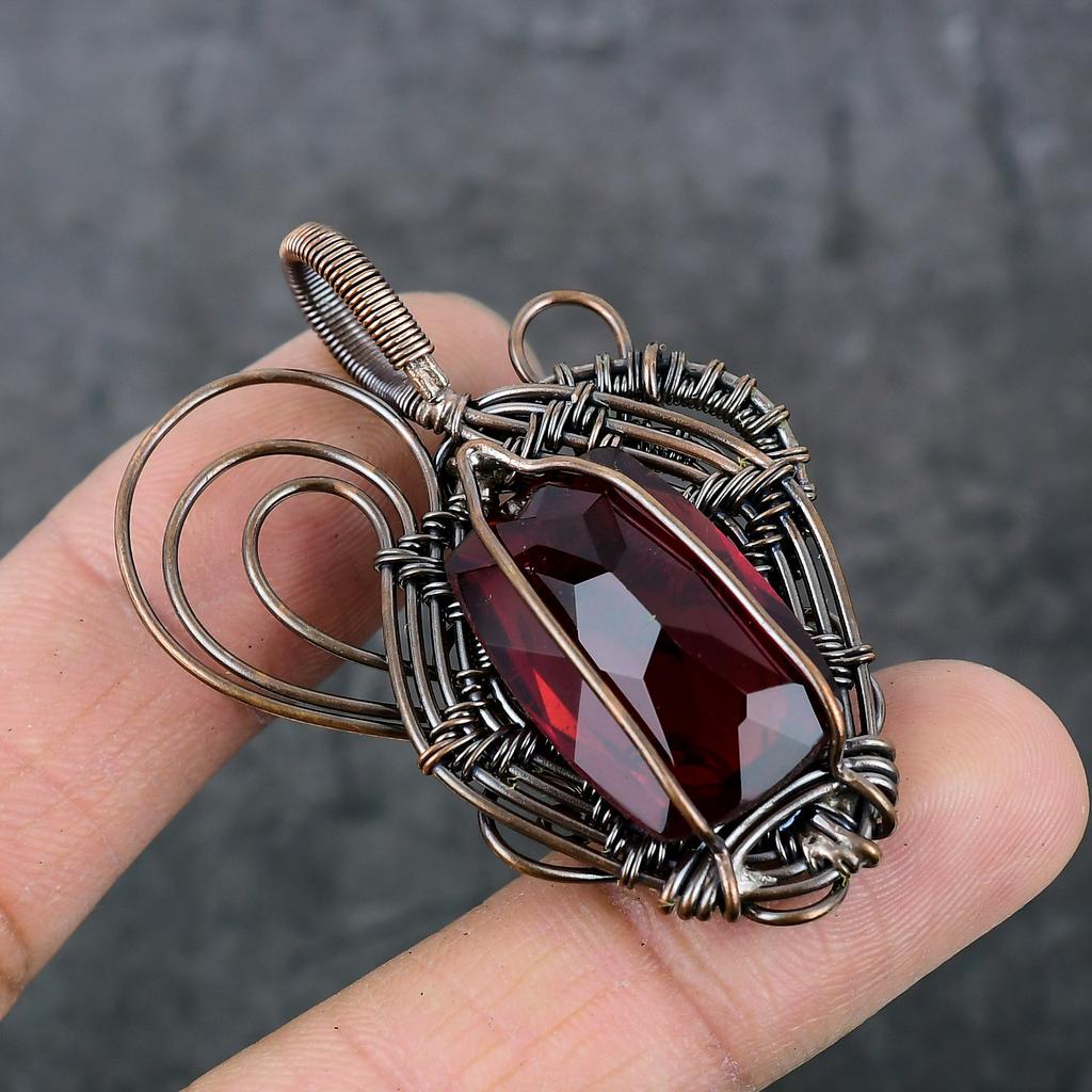 Natural Garnet Gemstone Copper Wire Wrap Gift Jewelry Pendant 2.21" a7E77