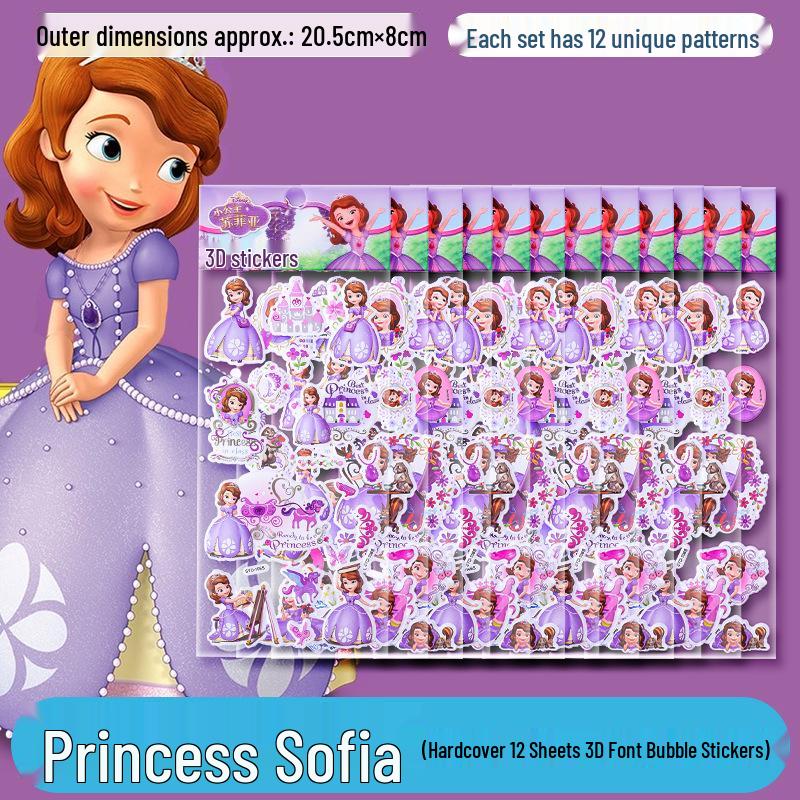 Adesivos de Bolha 3D de Princesas da Disney para Crianças - Adesivos de Recompensa Tridimensionais Criativos