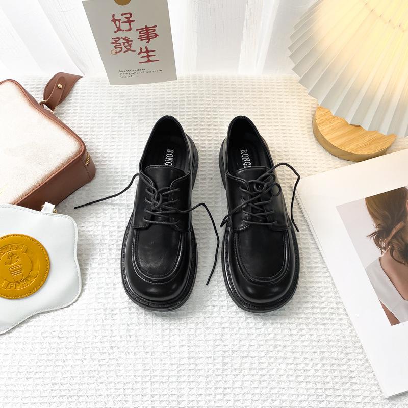 

Korean platform big head leather shoes women s loafers single shoes 2025 spring and autumn new JK uniform shoes college style Japanese tide 35 чёрный