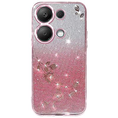 KADEM For Xiaomi Redmi Note 13 Pro 4G/Poco M6 Pro 4G Case Glitter Flower TPU Phone Cover with Lanyard