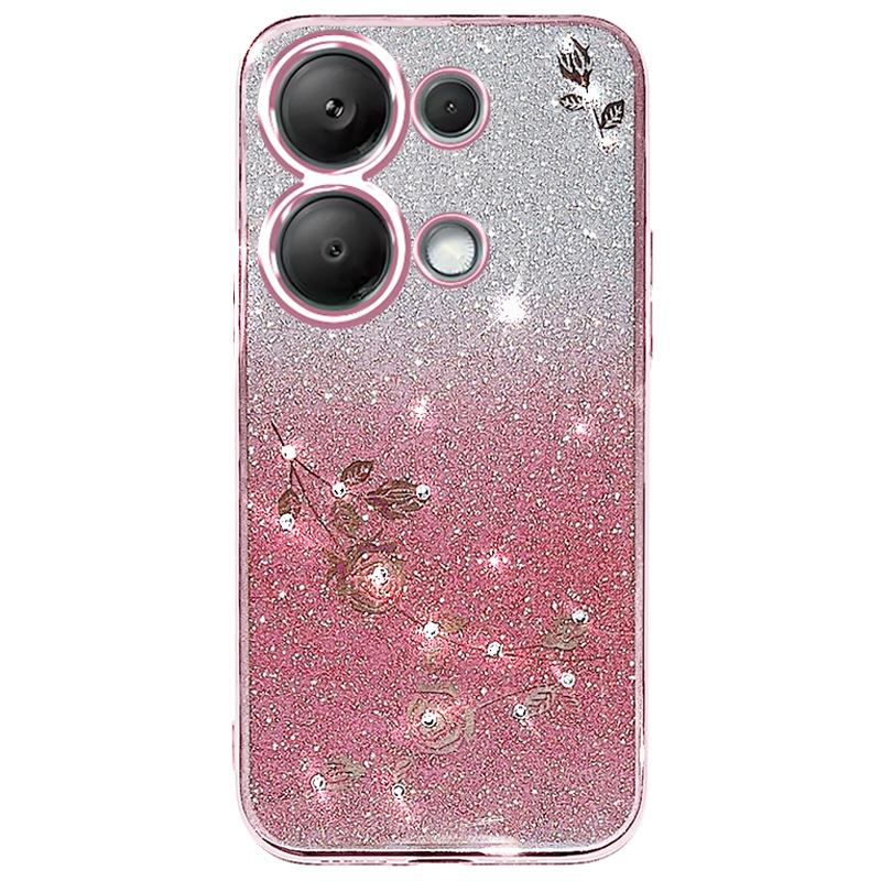 KADEM For Xiaomi Redmi Note 13 Pro 4G/Poco M6 Pro 4G Case Glitter Flower TPU Phone Cover with Lanyard