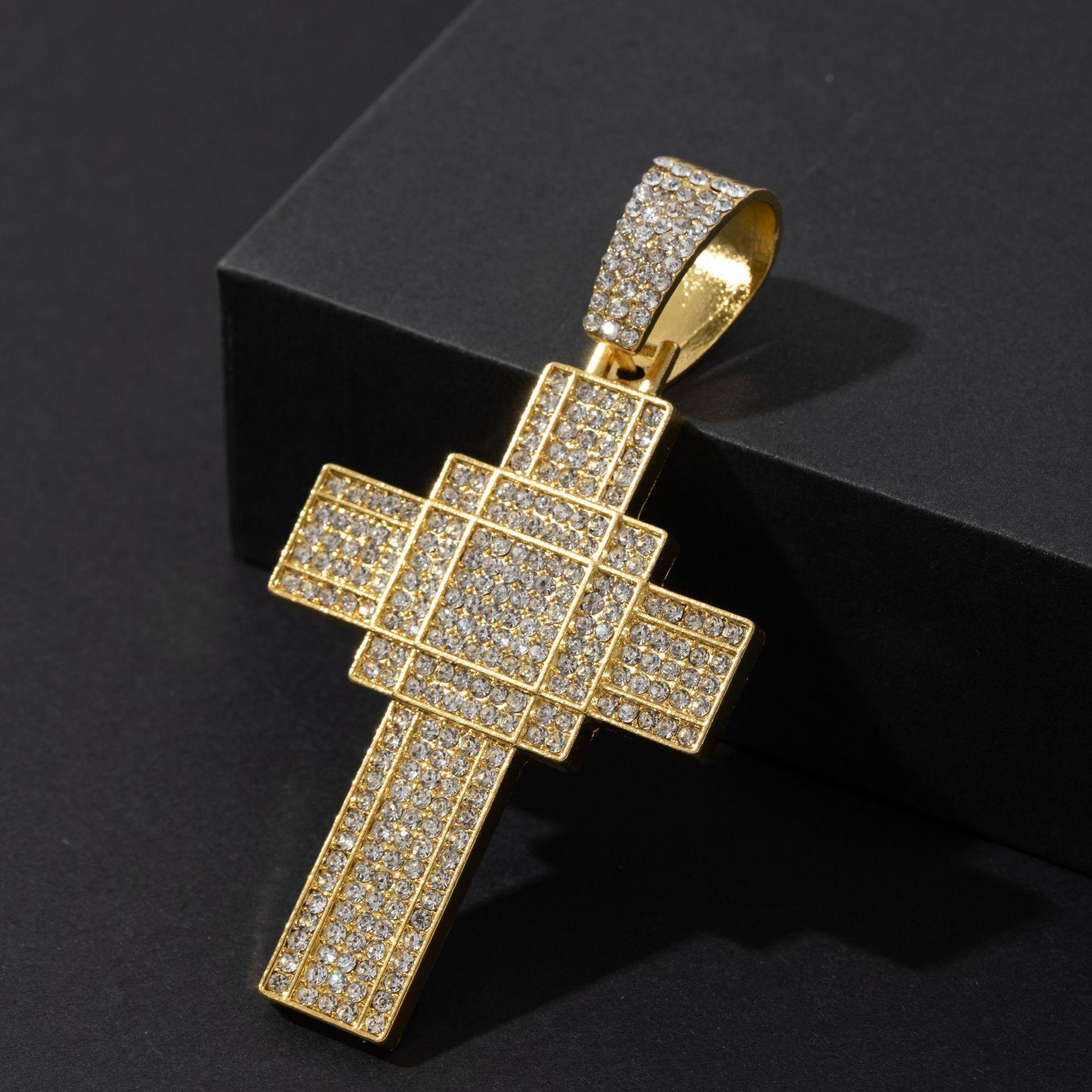 Hip Hop Style Alloy Full Diamond Cross Pendant, European and American Trendy Men s Personalized Necklace Accessories