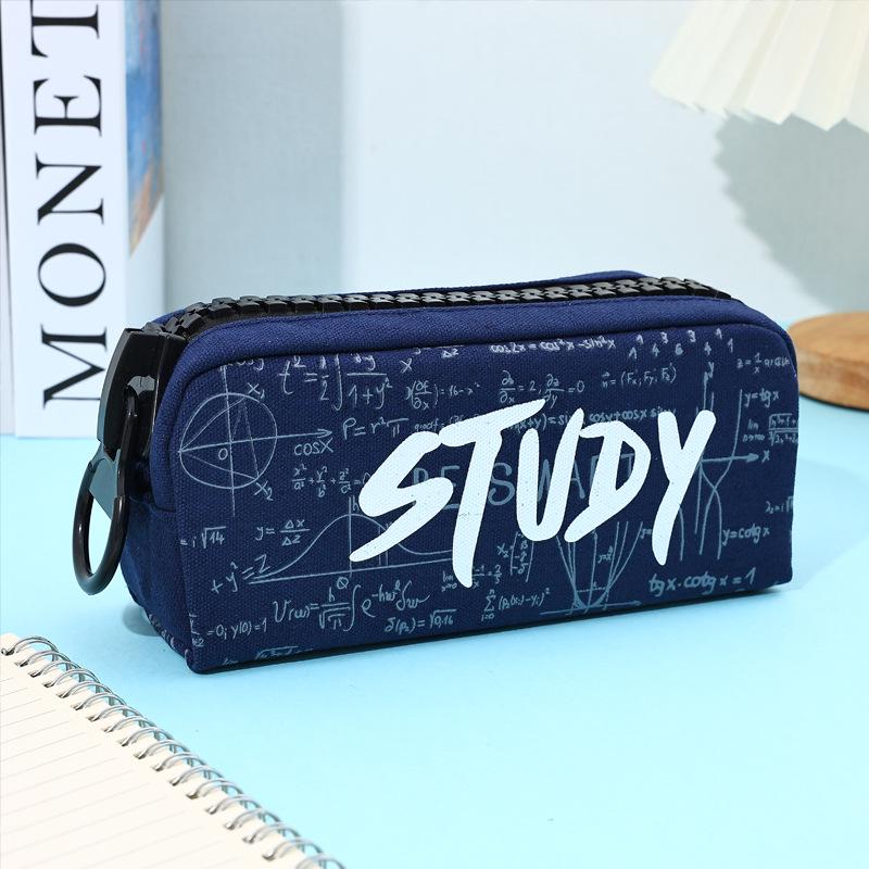 Large Capacity Creative Canvas Pencil Case for Students темно-синий