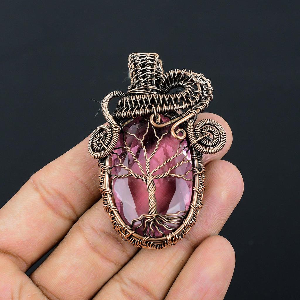 Tree Of Life Pink Kunzite Gemstone Pure Copper Wire Wrapped Handmade Jewelry Pendant For Her