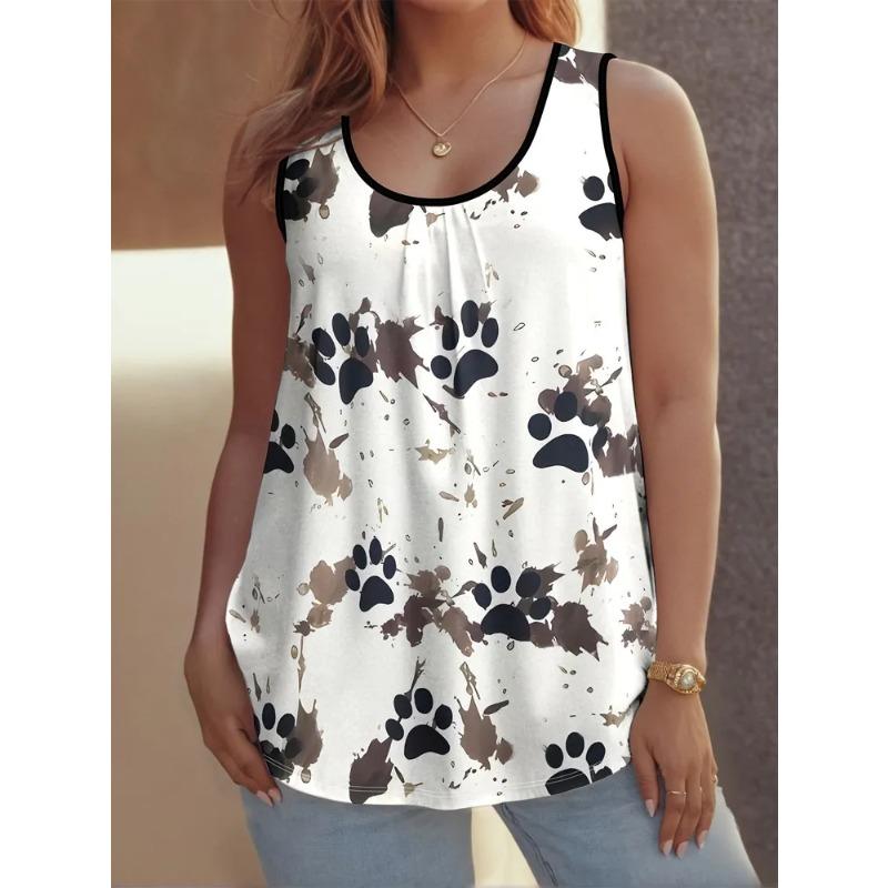 Women's Sleeveless Vest Creative Color Pattern Cat Printing Comfortable Soft Fashionable Versatile Summer Vest