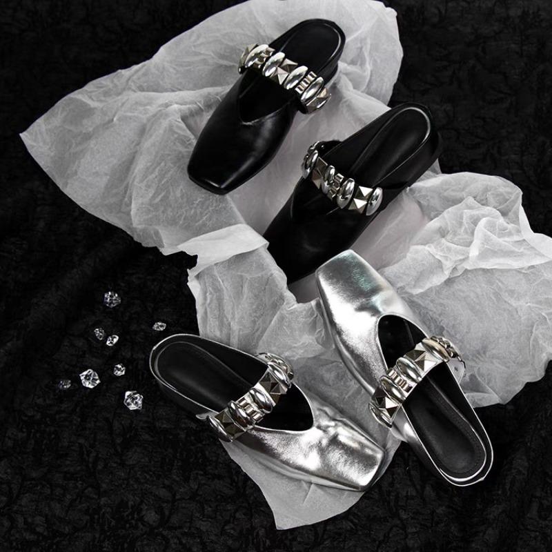 Luxury Crystal Women Flats Slippers Square Toe Mules Shoes Designer Slingback Sandals Summer Home Shoes 2025 Walking Zapatillas