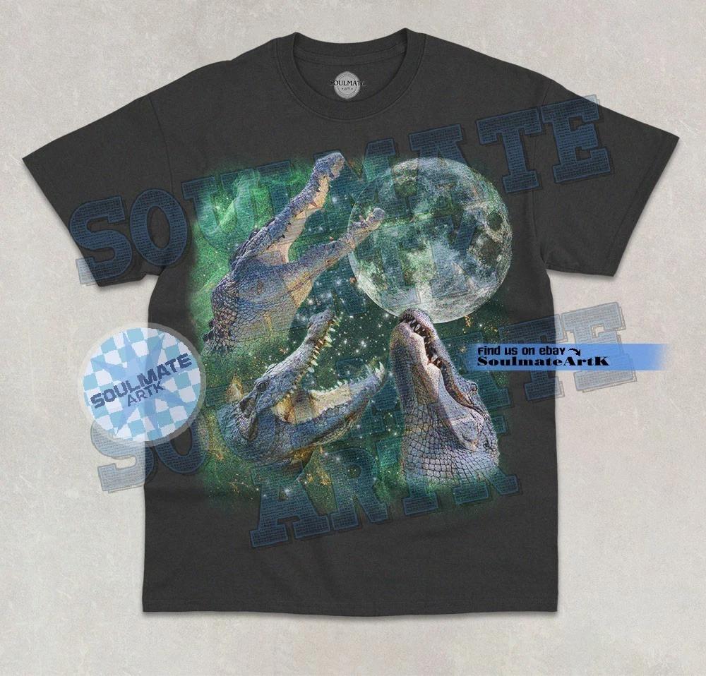 Three Crocodile Moon T-Shirt Funny Alligator Meme Moon Graphic Unisex Shirt M