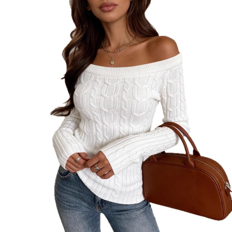 Womens One Shoulder Twist Knit Sweater Slim Fit Long Sleeve Fashion Top Street Style