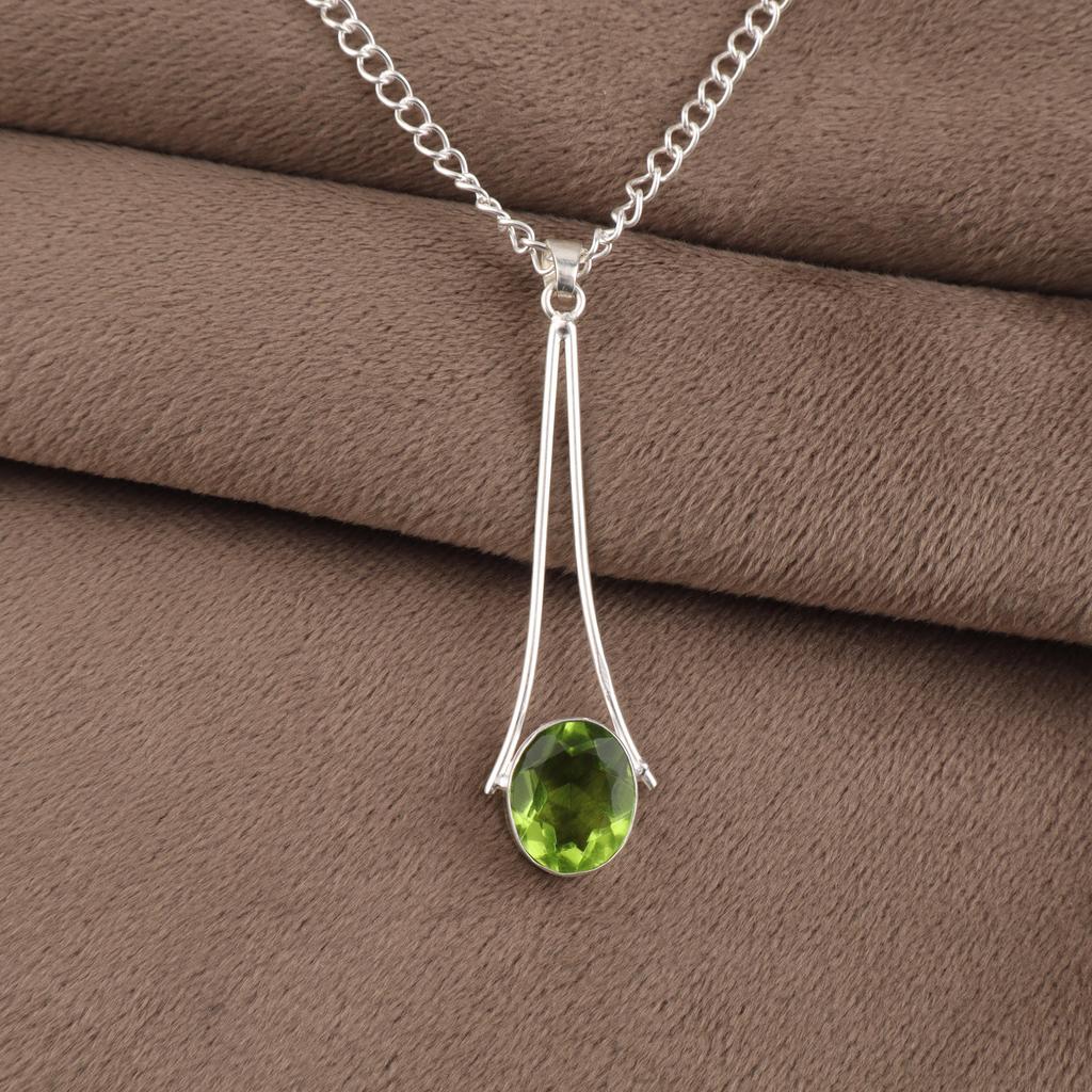 Peridot Gemstone 925 Sterling Silver Handmade Women Jewelry Designer Long Pendant 1.79" For Gift PP-69-2