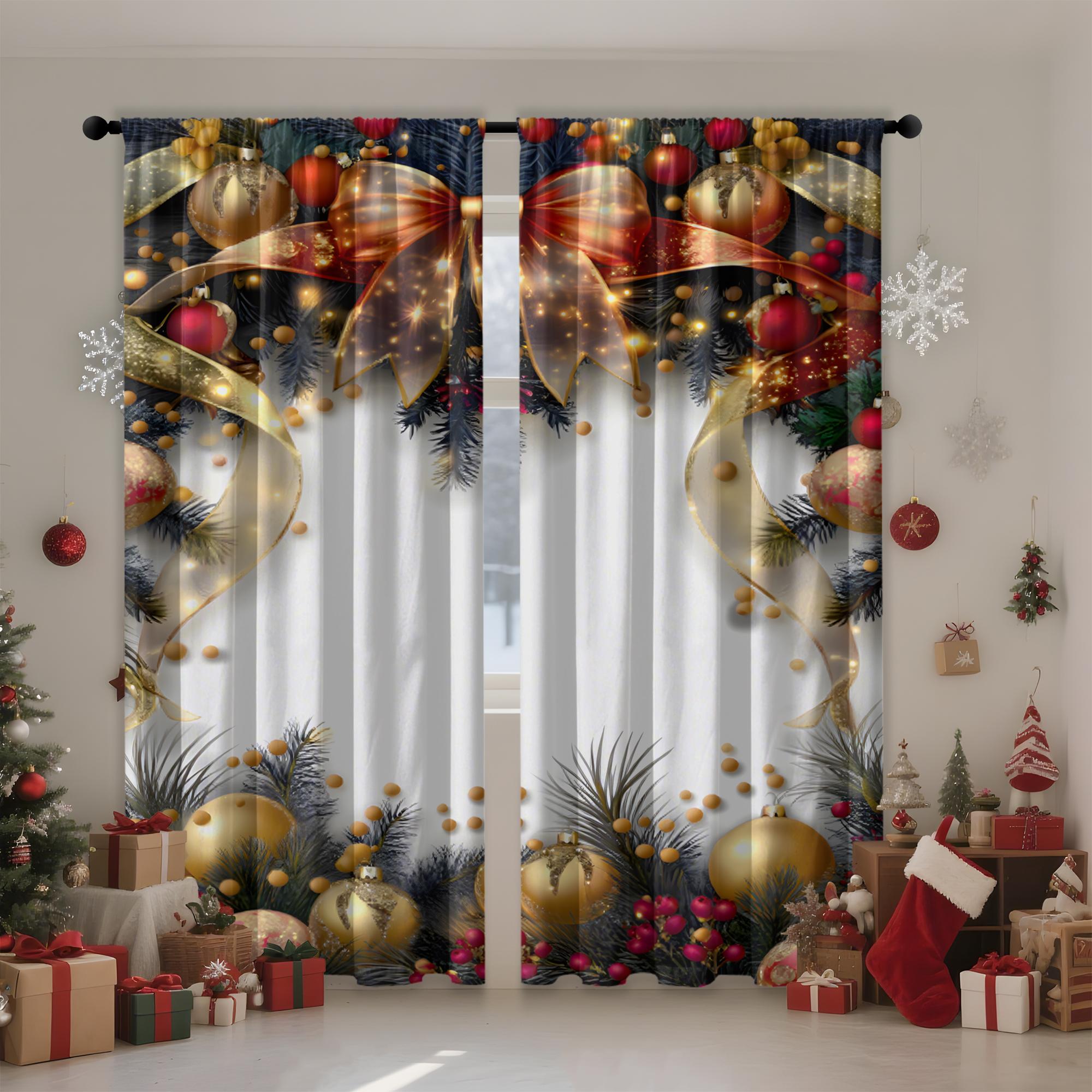 

Festive Christmas Curtains Polyester Fabric Bedroom Living Room Office Includes Hanging Tiebacks Chr Made Of Machine Washable Area Decor W100*H70(CM)-Grommet top&1PCS