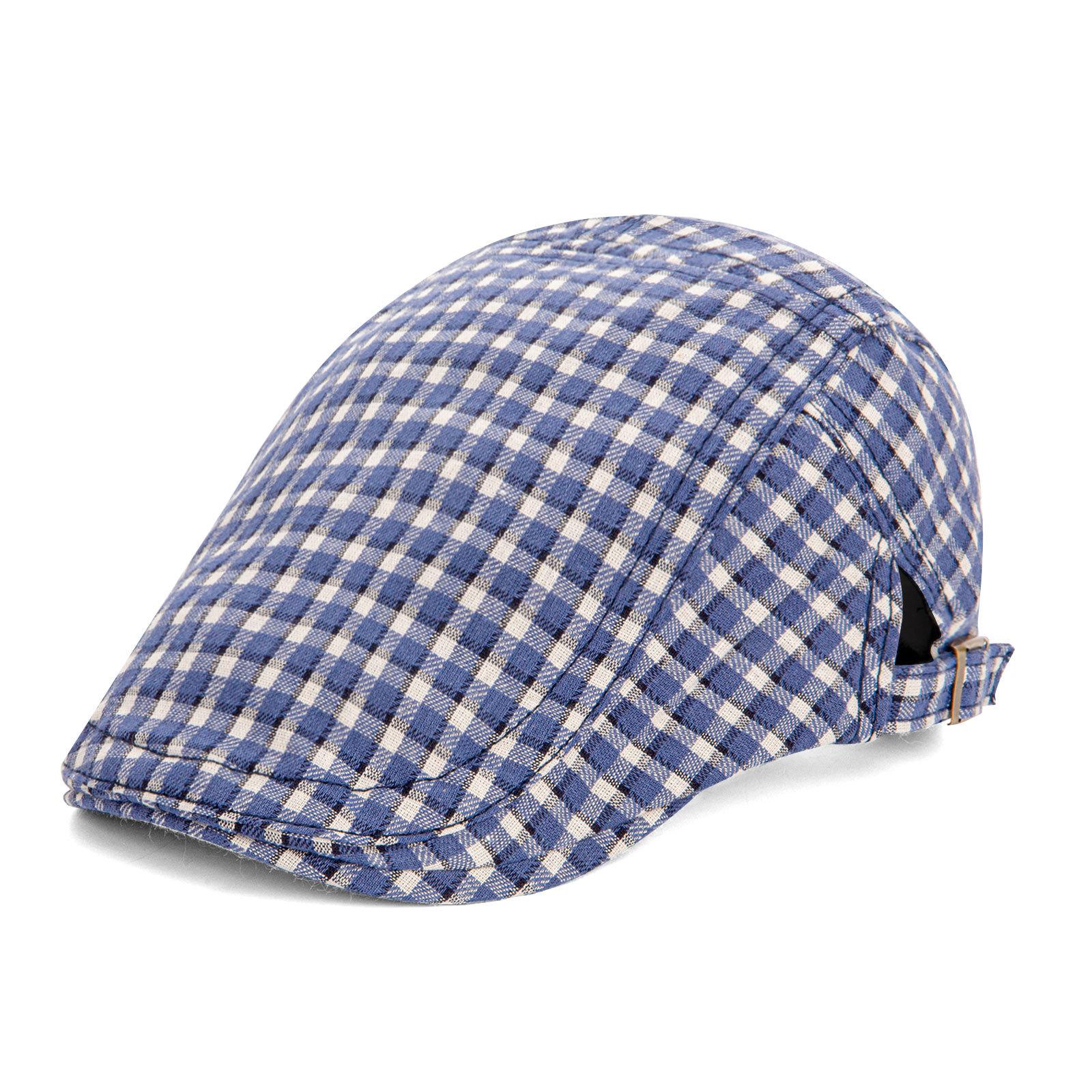JYL TS DIY Клетчатый Берет Кепка-газетчик Летняя шляпа от солнца Хлопок blue_ caput mortuum