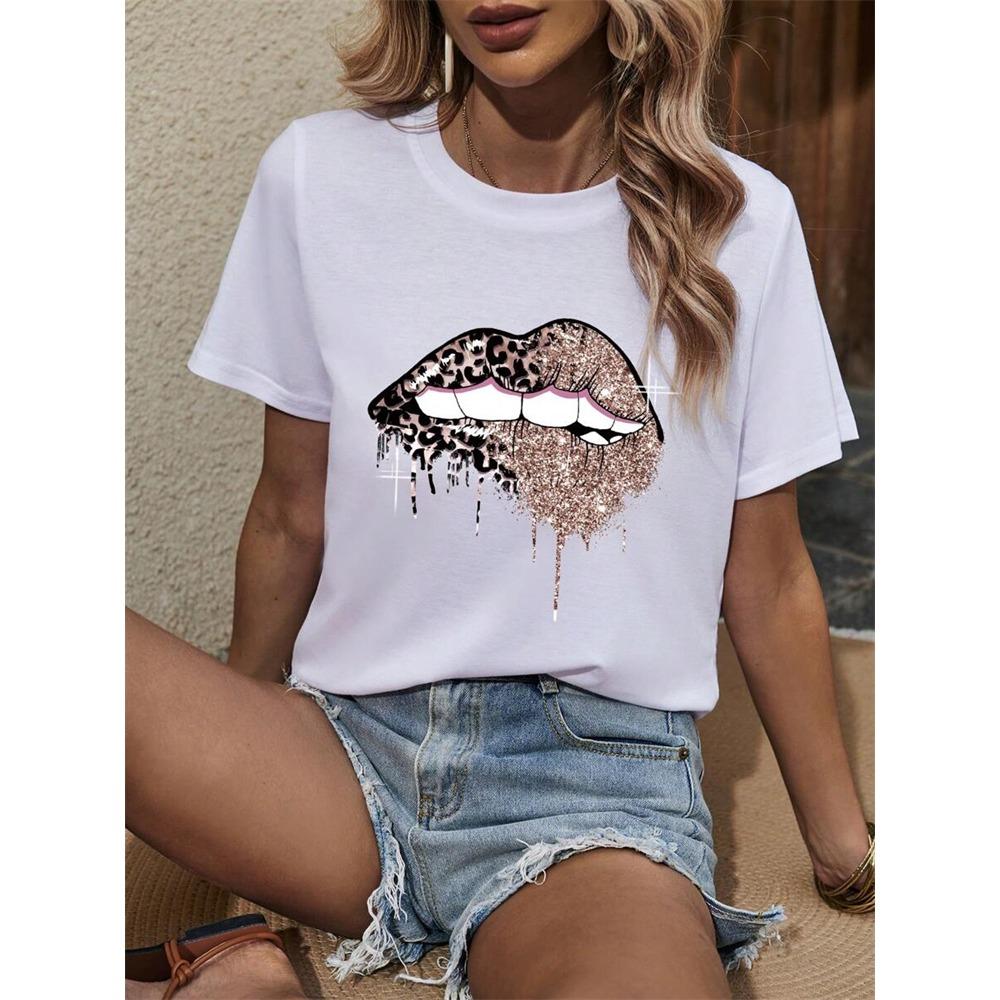Urban Fashion Women's Leopard-print Short-sleeved Top Summer Daily Casual Women's Crew-neck T-shirt Outdoor Street Elegant Top