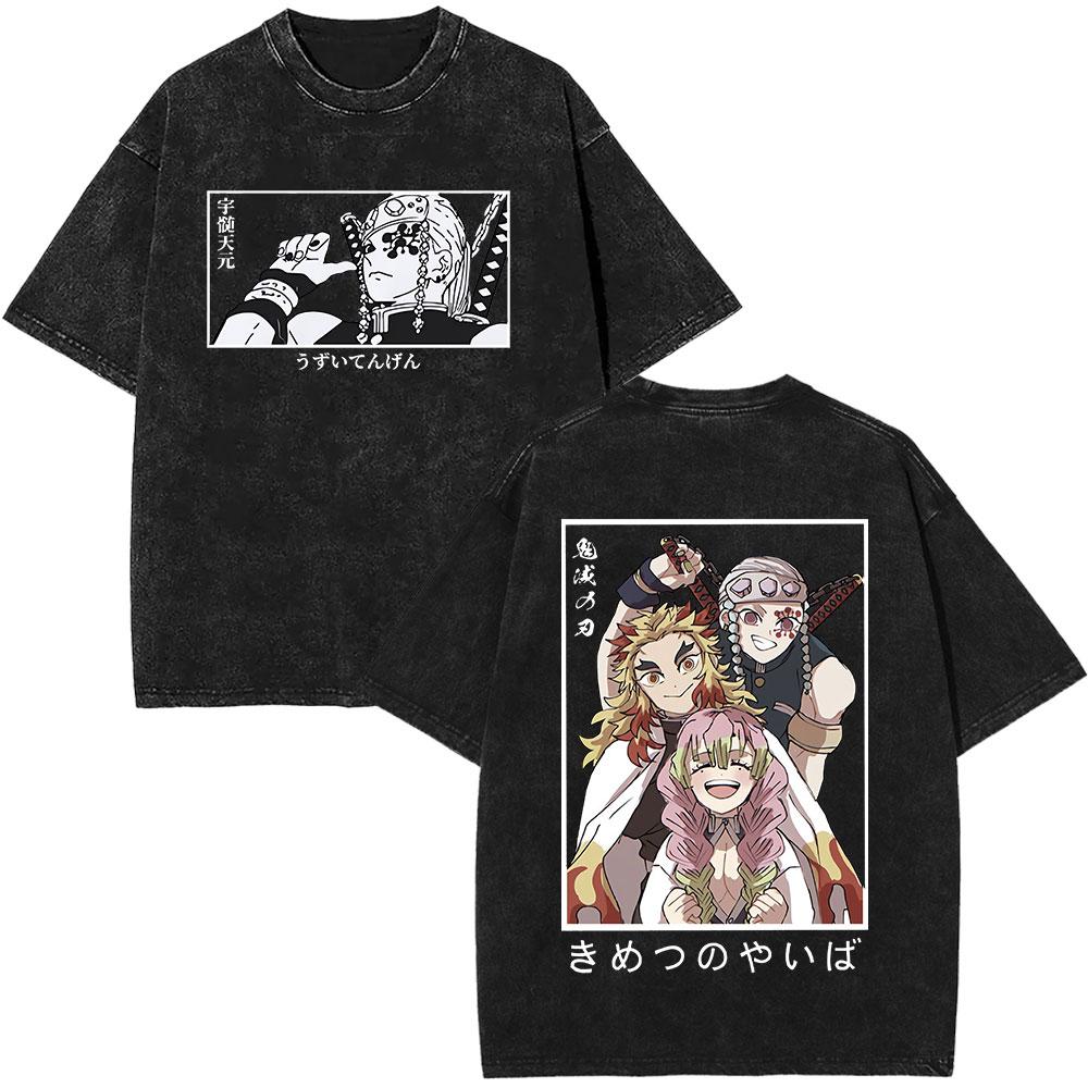 Anime Demon Slayer Washed Vintage TShirt Tengen Uzui KImetsu No Yaiba Manga TShirt Men Cotton Short Sleeve Oversized Tshirts