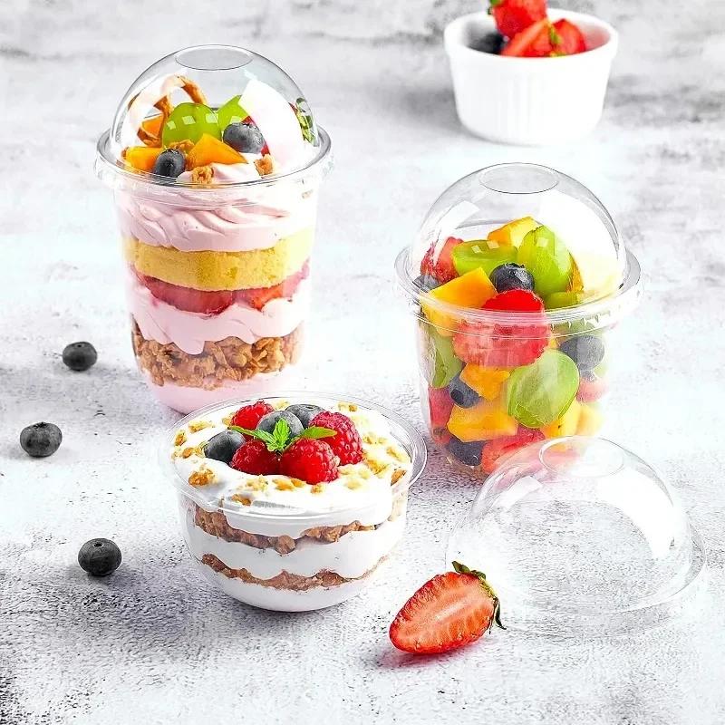 50 pezzi Coppette per budino con coperchi Scatole di plastica Gelato Mousse Dessert Picnic Festa Imballaggio Coppette da dessert con coperchio