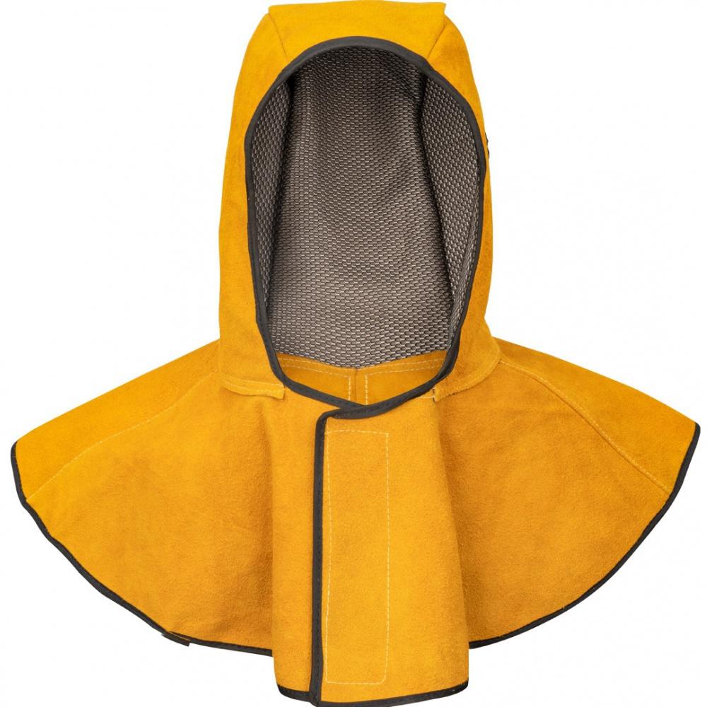 Svářečská kukla ze zlaté hovězinové dělené kůže se svařováním nákrčníku