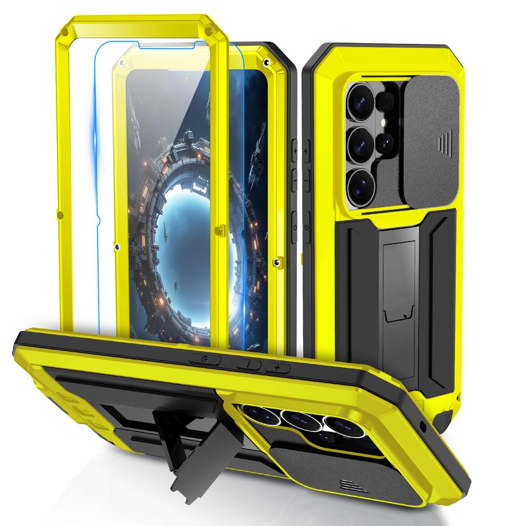 Heavy Duty Metal Cover for Samsung S26 S25 Edge S24 Ultra S23 S22 Plus S21 with Glass Screen Alloy Kickstand Shockproof Case