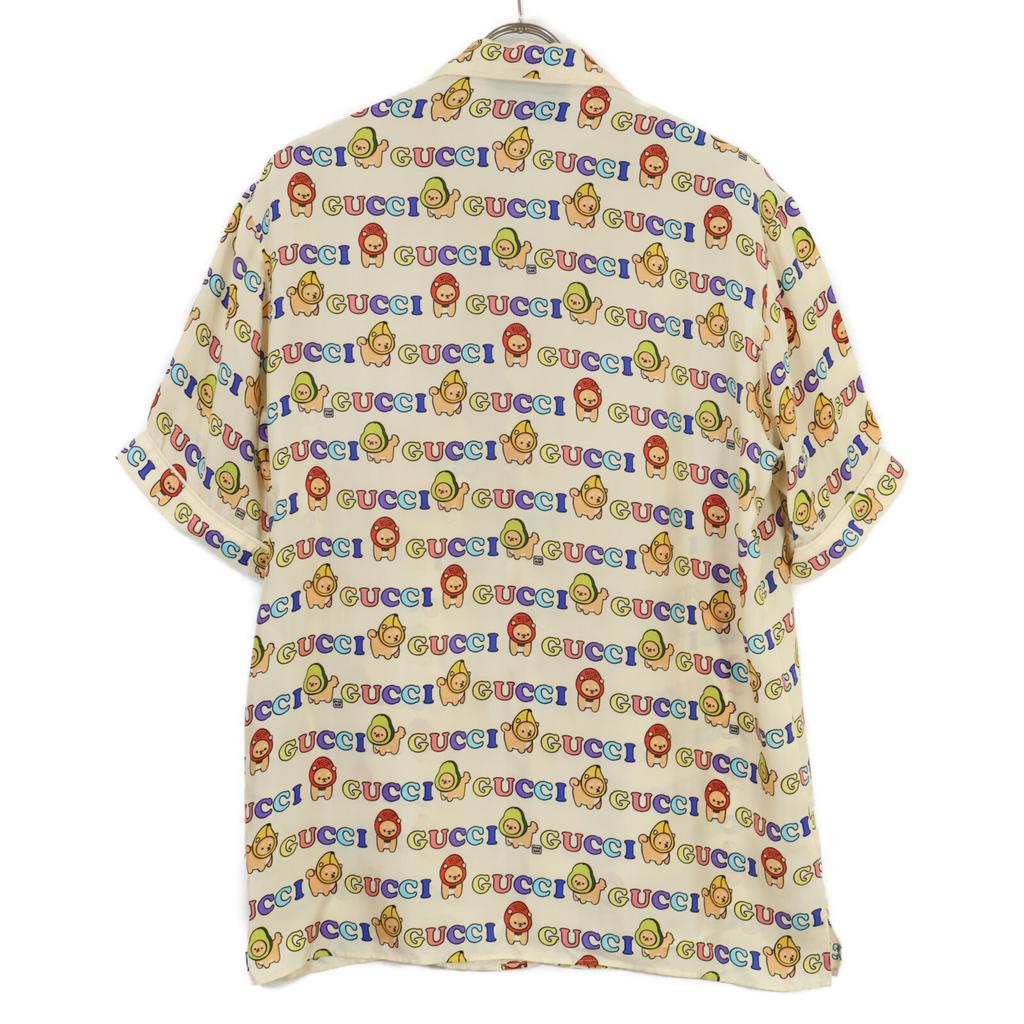 GUCCI 734121 All-over print silk shirt tops 42 Beige multicolorUsed