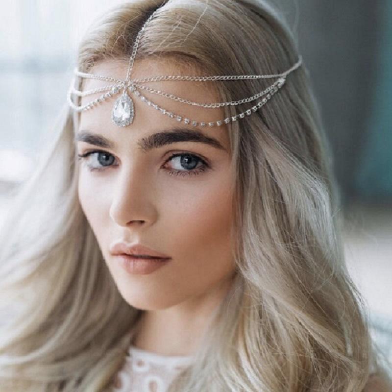 Crystal Forehead Accessory, Center Eyebrow Pendant, Head Accessory, European-style Bride Forehead Chain, Waterdrop Hairdo Head Chain, Wave Shape