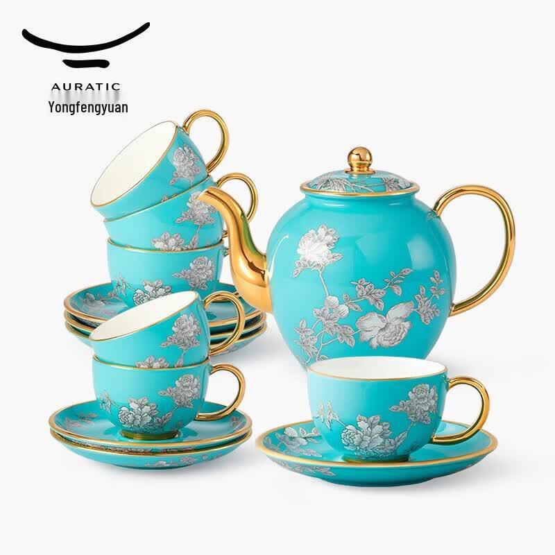 Auratic Ink Peony Ceramic 14-Piece Coffee Set