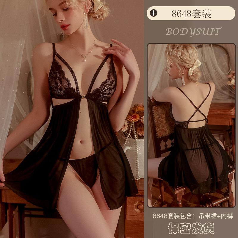 Erotic Underwear, Sexy halter lace Seductive nightdress, Hot Cut-out see-through pajamas, uniforms wholesale 8648