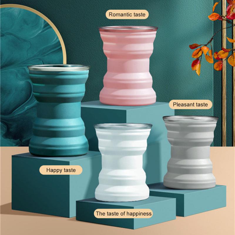 1Pcs Portable Silicone Foldable Cup With Lanyard Heat Resistant Collapsible Cups Lid Folding Storage Travel Mug For Hot Water