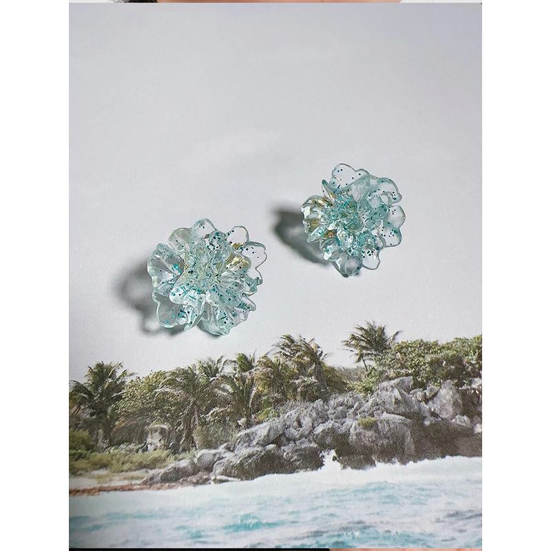 

Марго Ручная работа Синие Прозрачные Серьги-гвоздики в виде цветка Нишевый дизайн Клипсы для ушей без прокола Подходят для летних серег A pair of 925 silver stud