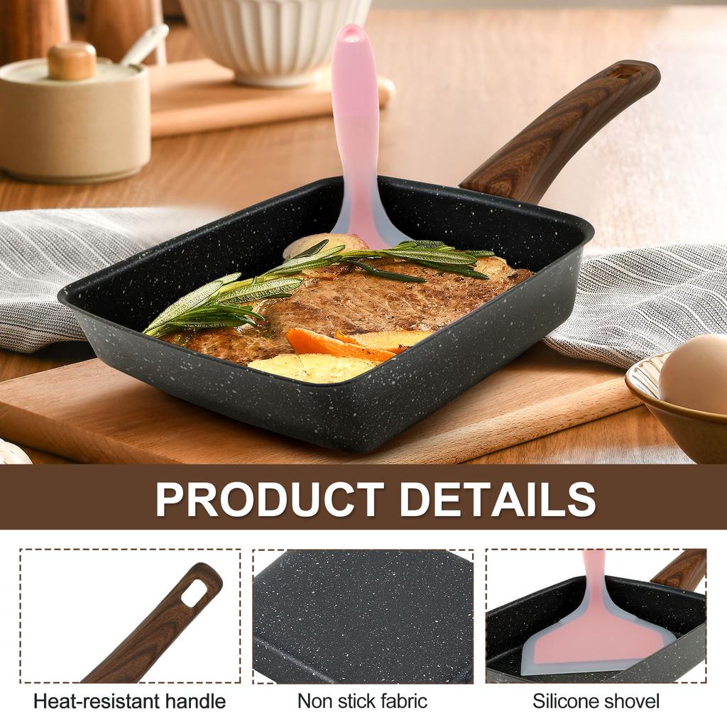 Rectangle Tamagoyaki Pan Iron Nonstick Japanese Omelette Pan With Spatula Sponge Multifunctional Egg Roll Pan for Kitchen
