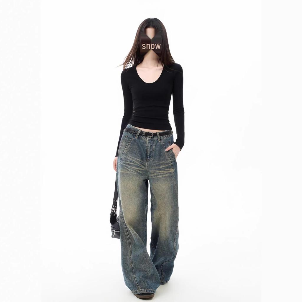 Spicy Girl Retro Long Sleeve Slimming T-shirt for Women