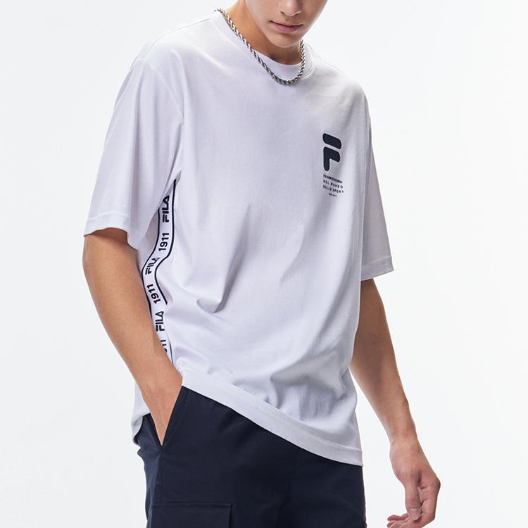 Fila Casual Breathable Printed Round Neck Sports Short Sleeve T-Shirt Men Tops Standard-White F11M138117F-WT