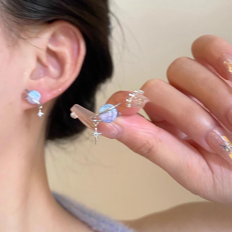 New Round Woman Earrings Planet Girl Cat Eye Personality Hundred Match Earrings Engagement Exquisite Jewellery Gifts