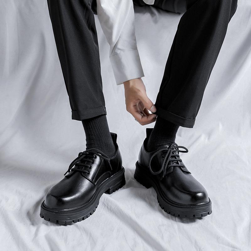 Fashion  Men's Genuine Leather British Style Thick Soled Work Shoes for Men's Comfortable Large Toe Leather Shoes