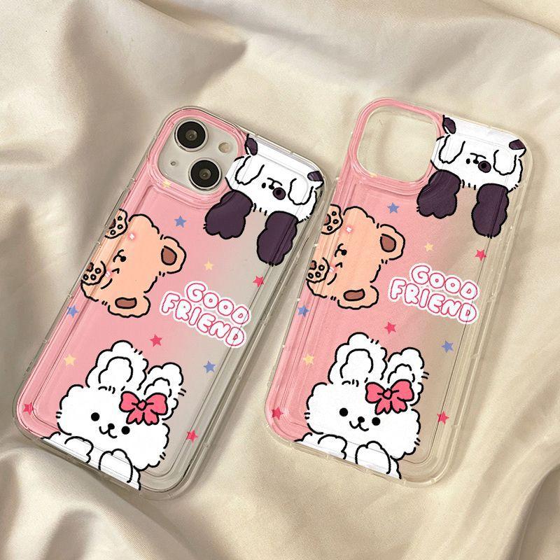 Gradual change bear rabbit applicable iPhone17Pormax mobile phone case 16Pro Apple 12 anti-drop 15 girl heart x