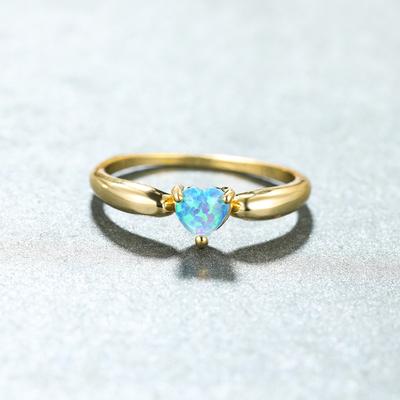 Jewelry Ins Gold Heart Blue Ring Womens Fashion Simple and Cool Style