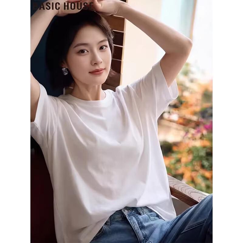 Basic House Women s White Loose Fit Cotton T-Shirt S