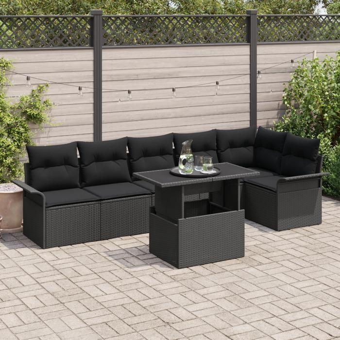 VidaXL 7-Piece Garden Sofa Set with Cushions Black Rattan 3348299