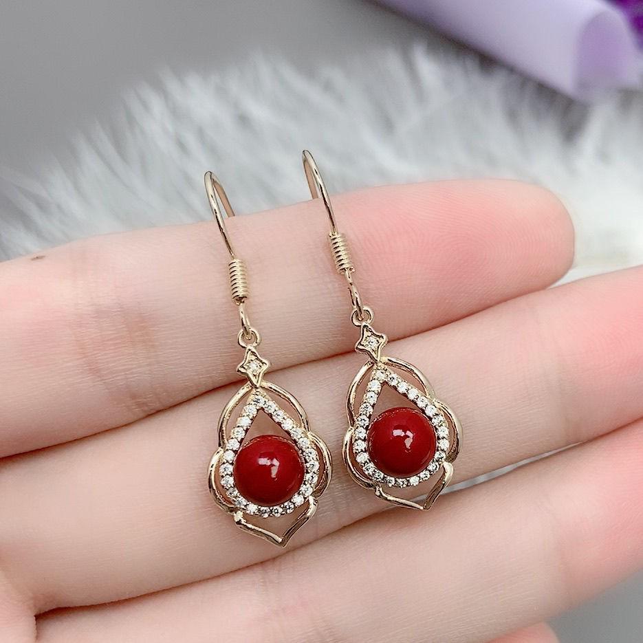 Cinnabar Purple Gold Stud Earrings - Anti-Allergic Ethnic Style Inlaid Ear Hooks for Women