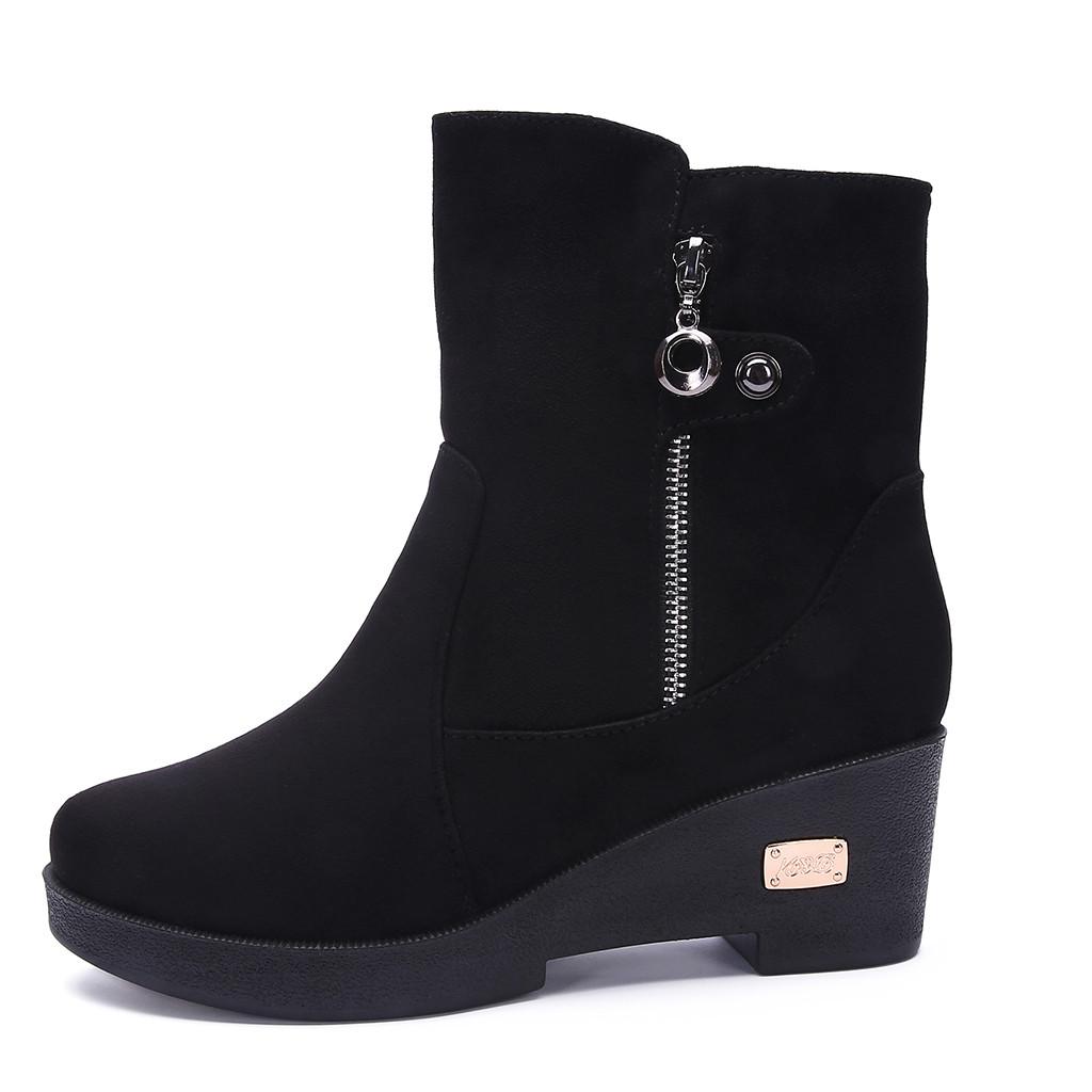 Women's Short Boots Winter Platform Bootie Outdoor Flock Footwear Warm Shoes