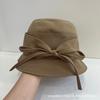 South Korea's New Adjustable Tether Bow Casual Cloth Hat Bucket Hat Women's Early Autumn Washbasin Hat Tide
