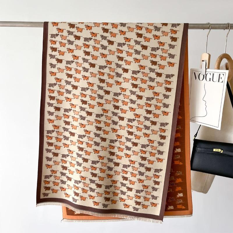 

Новий зимовий жіночий шарф із коров’ячим візерунком 2024 року, товста шаль із китицями з імітації кашеміру, довгий шарф подвійного використання, шарф і шия 66x192cm