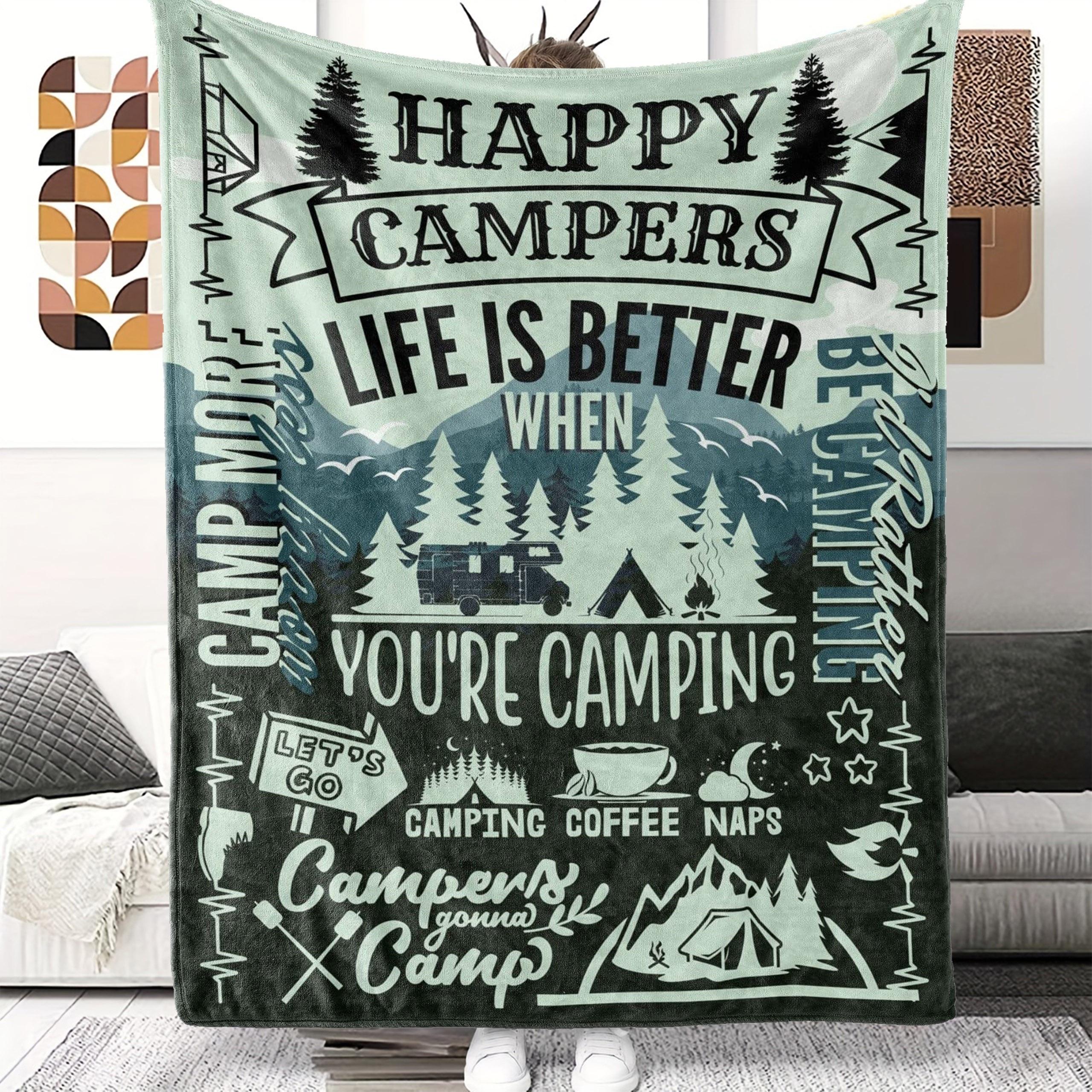 

Happy Campers pattern Flannel printed blanket suitable for all seasons suitable for living room office sofa and travel 180x250CM 75x90cm