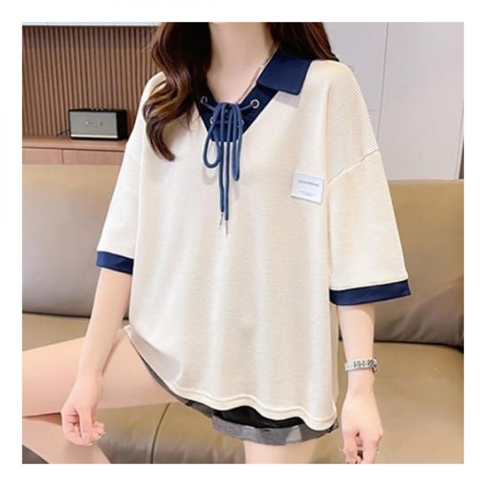 Navava Men Casual Ribbon Collar ShorT Sleeve T shirT nT1538