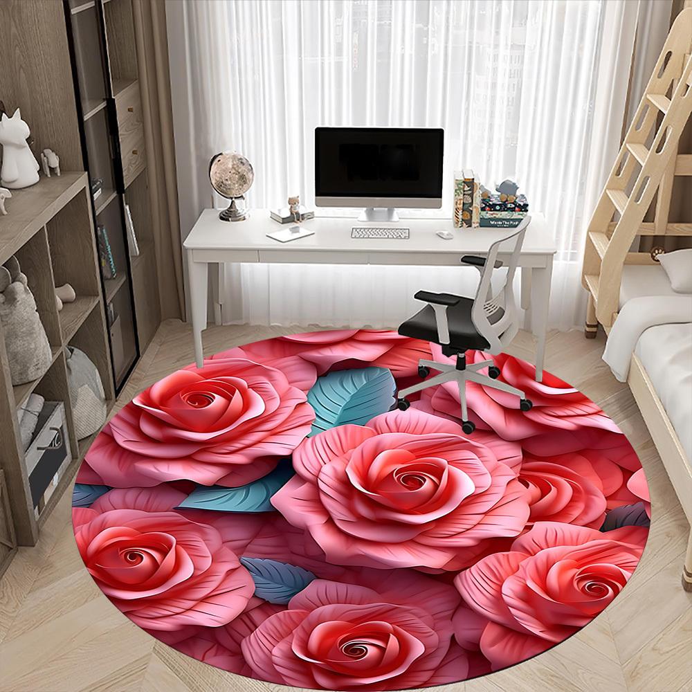 1pc Roses Bouquet Office Round Area Rug, Under Office Chairs Bedroom Living Room Home Decor, Room Deco