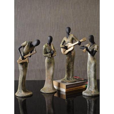 Zestaw 4 Muzykujących Pań Grających na Instrumentach Statuetki Ozdobne Kolekcjonerskie Figurki do Dekoracji Domu Półka Ścienna Stół Biuro Salon Dekoracja Nowe