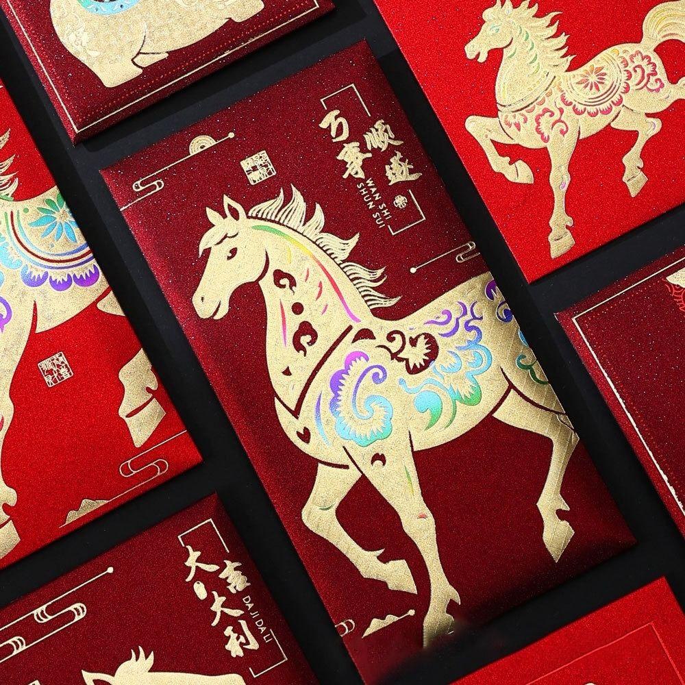 6Pcs Gold Foil Design New Year Red Packets Lucky 2026 Luck Money Bag Red Envelopes  Spring Festival