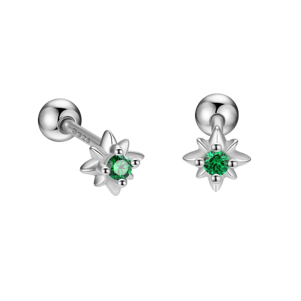 925 Sterling Silver Inlaid Zircon Star Screw Earrings for Women Fashionable Simple Temperament Silver Jewelry