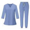 Set da Lavoro da Donna a Manica 3/4 con Top Scollo a V e Pantaloni Jogger, Uniforme Morbida ed Elastica per Professionisti Medici