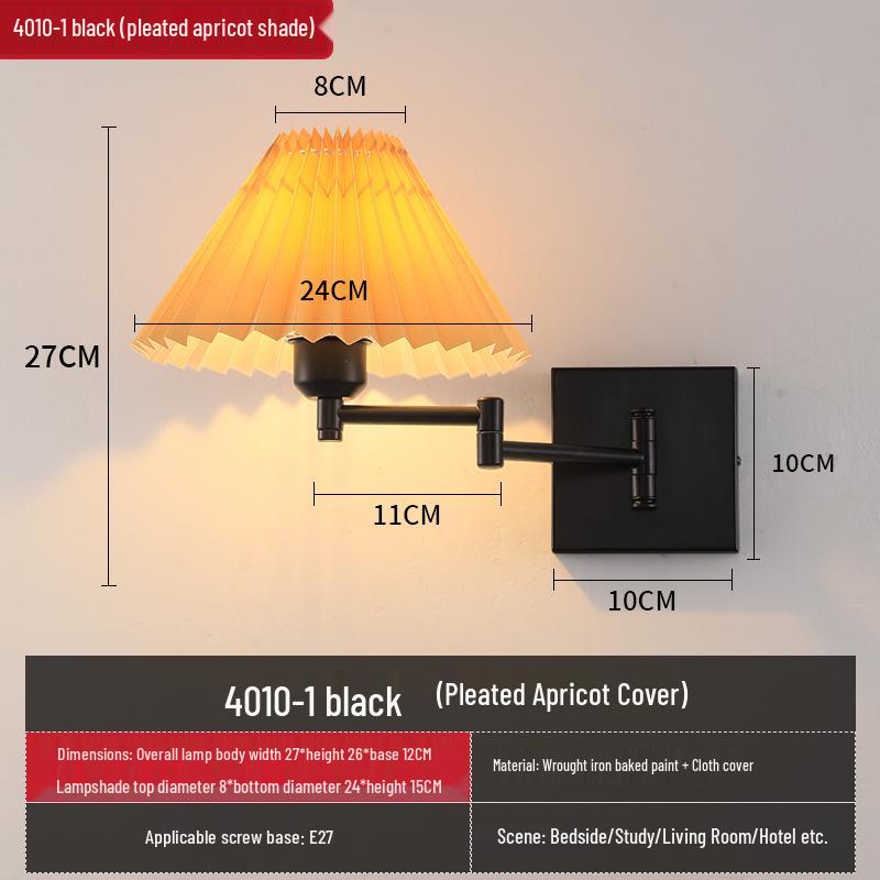 Modern LED Swing Arm Wall Light with Fabric Shade for Bedroom, Study, or Living Room.